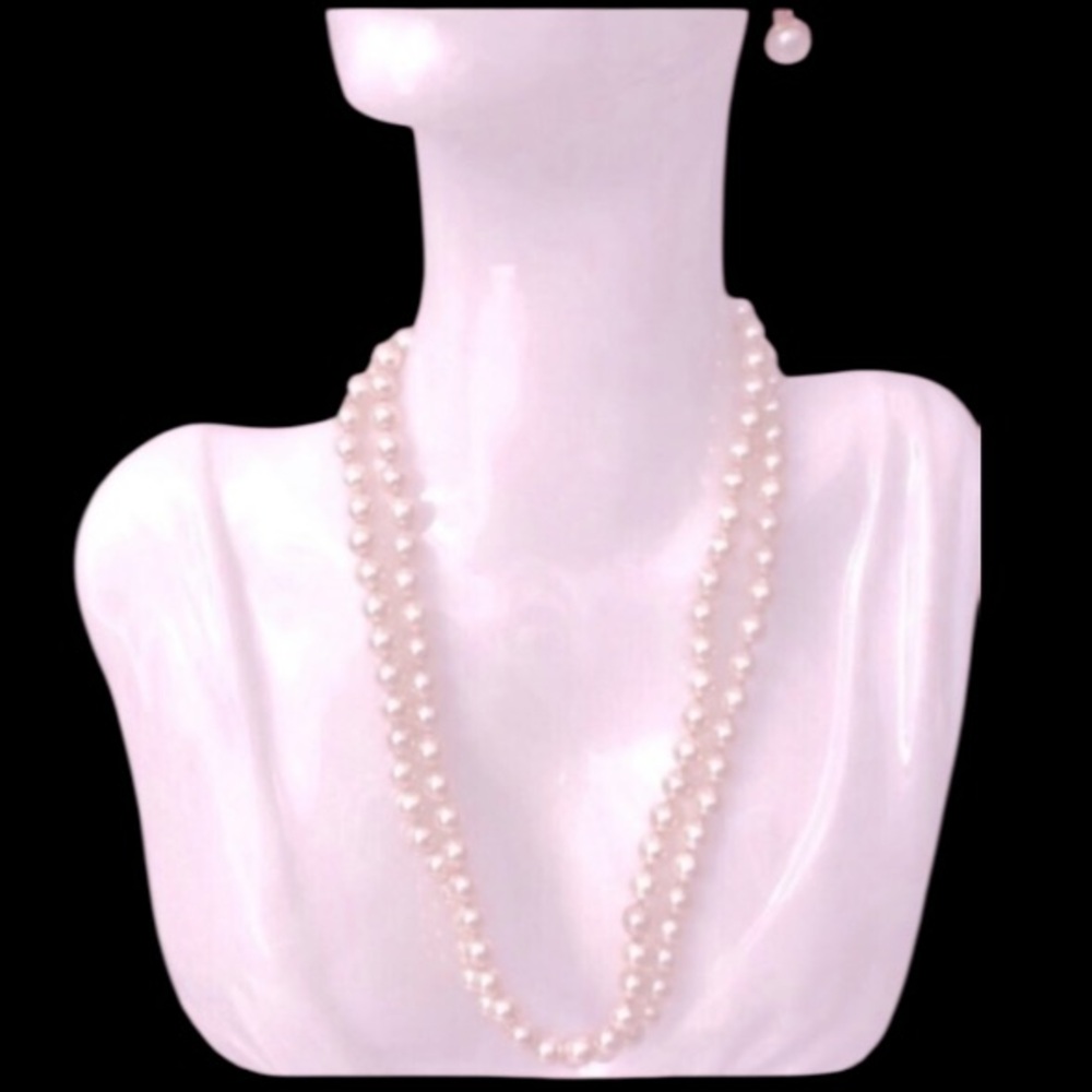 🟦 1/2 Off 
Pearl Necklace gold filled clasp free earrings
